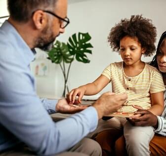 Child with mom and doctor