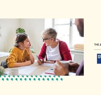 student and teacher plus Smucker and United Way logos